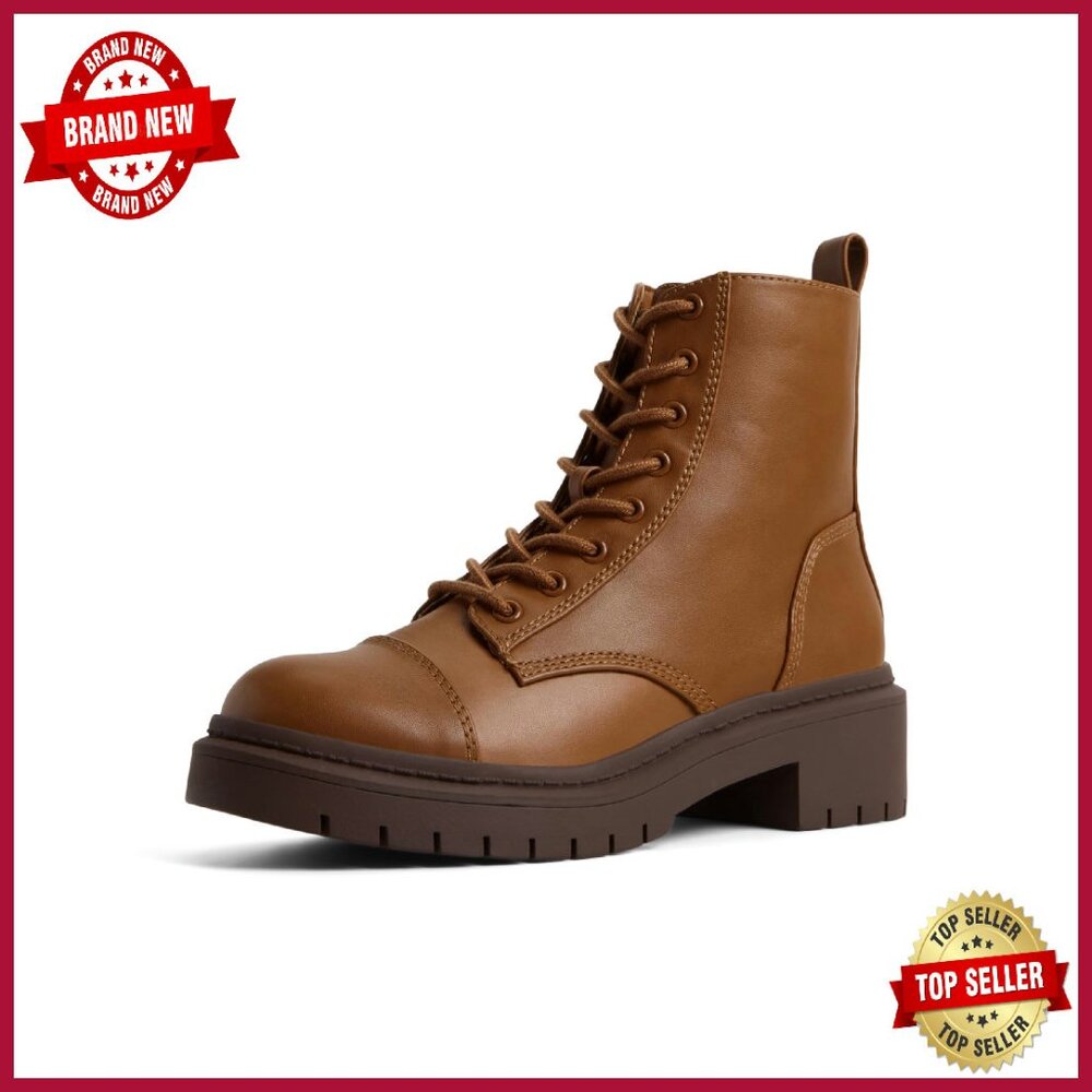 Vegan Leather Combat Boots Lug Sole Ankle Boots Zipper Closure